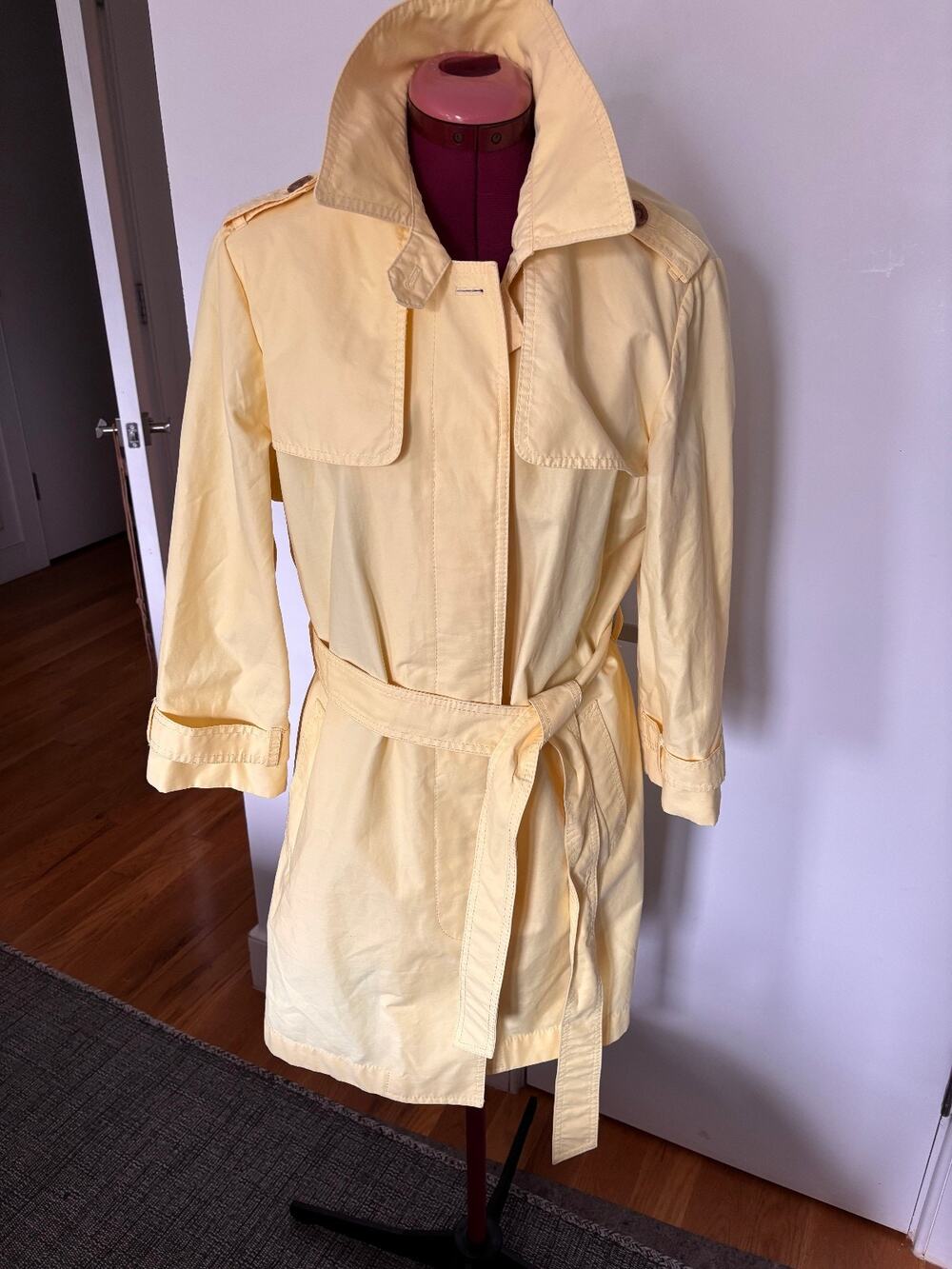 Trench Coat Belted Butter Yellow Gap Women XL Cotton Spring Rain Jacket